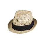 Straw trilby hat with black ribbon