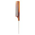 Brown plastic comb with metal tail