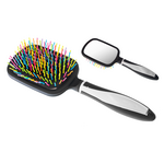 Wide silicone hair brush with mirror