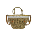 Wicker beach bag with fringes decorated with lace in 5 shades