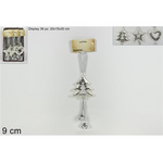 Christmas silver metallic ornament in 3 designs 9cm
