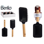 Paddle hair brush with wooden handle - Black