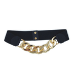 Women's Elastic Belt with golden chain in black color