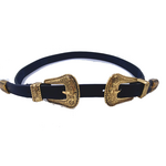 Women's  Vegan Leather Belt with double golden buckle in black color