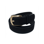 Women's  Vegan Leather Suede Belt with golden buckle in black color