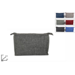 Gray fabric toiletry bag with zipper