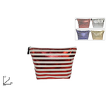 Striped toiletry bag with glossy face in 4 colors