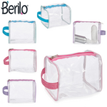 Transparent square toiletry bag with colored detail in 3 colors