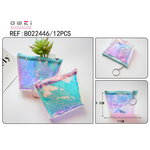 Iridescent wallet with zipper and keychain with dimensions 11x9.5 cm