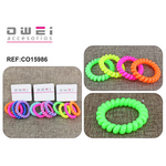 Set of 4 spiral hair bands and bracelets in fluo shades in 3 color combinations