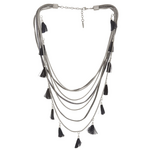 Handmade necklace, multi-string from chains & tassels in blue, silver