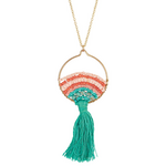 Handmade necklace with chain, beads and tassel, colorful