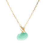 Necklace with chain 50cm, open shell motif and special closure, in light blue color