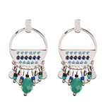 Earrings with metal element 3.5cm length, with metal elements and beads, in turquoise color, silver
