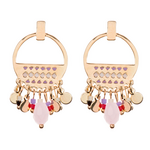 Earrings with metal element 3.5cm length, with metal elements and beads, in rose gold color