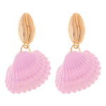 Metal earrings with light shell 5cm, in pink color