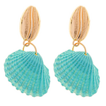 Metal earrings with open shell 5cm, in blue color