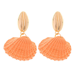 Metal earrings with open shell 5cm, in salmon color