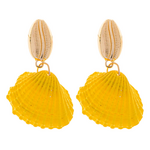 Metal earrings with light shell 5cm, in yellow color
