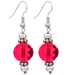 Handmade earrings from metal and bead 5cm long in red, silver color