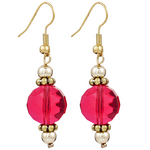 Handmade earrings made of metal and bead 5cm long in red, gold color