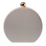 Round leather clutch bag 17cmx4,5cm & extra chain 120cm round metal clasp, in off-white, iridescent color, (in protective case-n