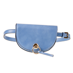 Women's leatherette bum bag with cap in oval shape 20x12x4cm decorative ring, belt length 100cm, in light blue color