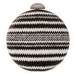 Round wicker clutch bag 15x5cm & extra chain 120cm metal clasp, in color black, white (in protective case-non woven