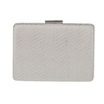 Clutch bag, made of leatherette with gauze 16.5x 12x4cm and extra chain 120cm, (in protective case-non woven) in silver color