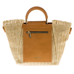 Mat and leatherette bag 43x26x13cm with handles, inside pockets and detachable inflatable strap 112cm in beige color