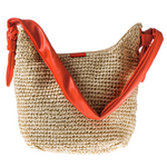 Shoulder bag from mat 41x42x9cm with coral leatherette 83cm in beige color