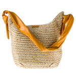 Shoulder bag from mat 41x42x9cm with yellow leatherette strap 83cm, in beige color
