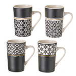 Ceramic black mug with flowers in 4 designs 370ml 11.7x8x12.2cm