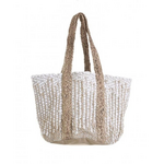 White beige fabric bag with wicker handles BLE 5-42-099-0022