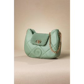 Οβάλ Τσάντα Ώμου Puffer με Καπάκι με Κλειδαριά και Αλυσίδα