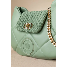 Οβάλ Τσάντα Ώμου Puffer με Καπάκι με Κλειδαριά και Αλυσίδα