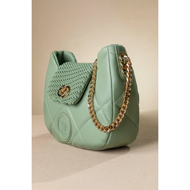 Οβάλ Τσάντα Ώμου Puffer με Καπάκι με Κλειδαριά και Αλυσίδα