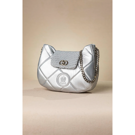 Οβάλ Τσάντα Ώμου Puffer με Καπάκι με Κλειδαριά και Αλυσίδα