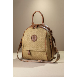 Μεσαίο Backpack με Πολλά Τσεπάκια και υφή Ψάθας