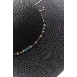 Καπέλο Ψάθινο με Φαρδύ Γείσο και Διακοσμητικές Χάντρες