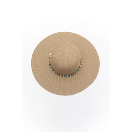 Καπέλο Ψάθινο με Φαρδύ Γείσο και Διακοσμητικές Χάντρες