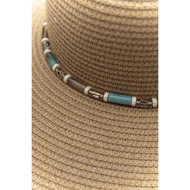 Καπέλο Ψάθινο με Φαρδύ Γείσο και Διακοσμητικές Χάντρες