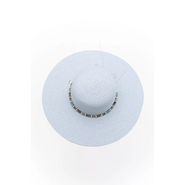 Καπέλο Ψάθινο με Φαρδύ Γείσο και Διακοσμητικές Χάντρες