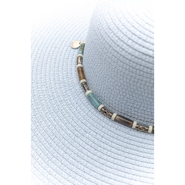 Καπέλο Ψάθινο με Φαρδύ Γείσο και Διακοσμητικές Χάντρες