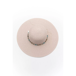 Καπέλο Ψάθινο με Φαρδύ Γείσο και Διακοσμητικές Χάντρες