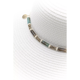 Καπέλο Ψάθινο με Φαρδύ Γείσο και Διακοσμητικές Χάντρες