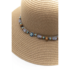 Γυναικείο Ψάθινο Καπέλο με Διακοσμητικές Χάντρες